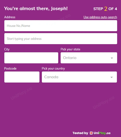 PlayOJO — registration step 3